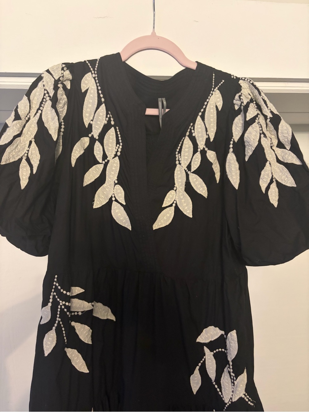 Anthropologie Black Maxi Dress with White Leaf Embroidery - Picture 3 of 10